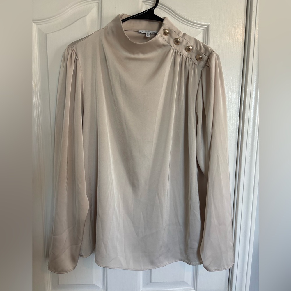 Maison D’Amelie Chic Beige Women's Blouse with Shoulder Button Accents